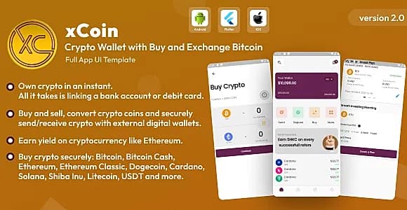 xCoin - Crypto Wallet with Buy and Exchange Bitcoin Flutter App UI Kit