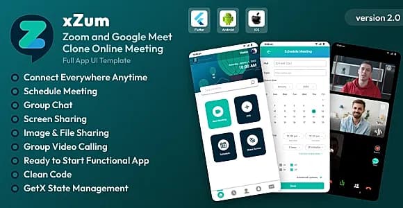XZum - Zoom and Google Meet Clone Online Meeting Flutter App UI Kit