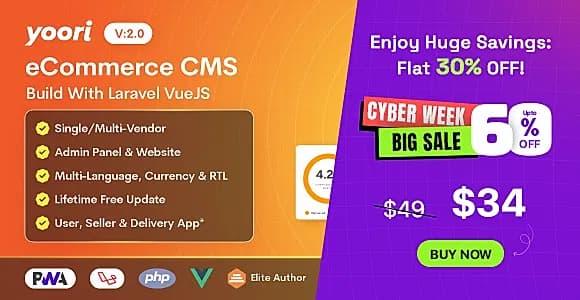 YOORI eCommerce | Single & Multi-Vendor PWA Marketplace CMS