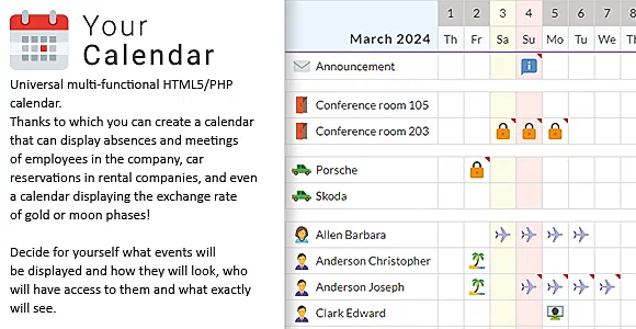 Your Calendar - Universal multi-functional calendar. Team, rental, multipurpose calendar.