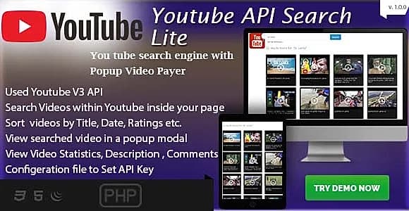 Youtube API Search Lite with Multi Pages - Simple PHP Integration