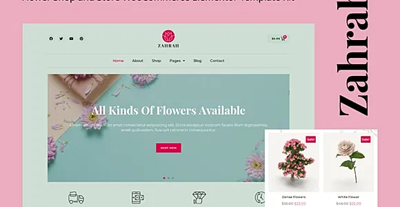 Zahrah - Flower Shop & Store WooCommerce Elementor Template Kit