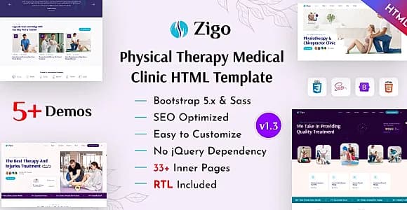 Zigo - Physical Therapy Medical Clinic Bootstrap 5 Template