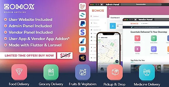 Zomox Grocery, Food, Pharmacy Courier & Service Provider + Backend + Driver app