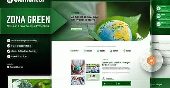 Zona Green -  NGOs Environmental Protection  Elementor Template Kit
