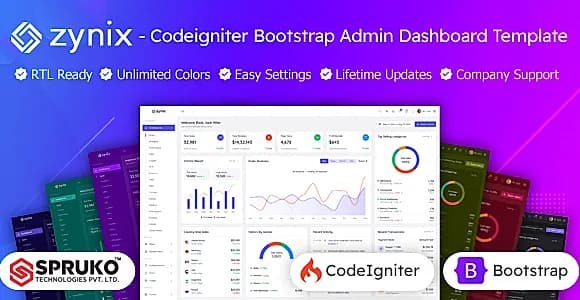 Zynix - Bootstrap Codeigniter Admin Panel Template